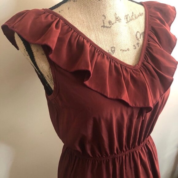 Hello miss - Rust Orange Faux Satin Ruffle Dress - Picture 3 of 6